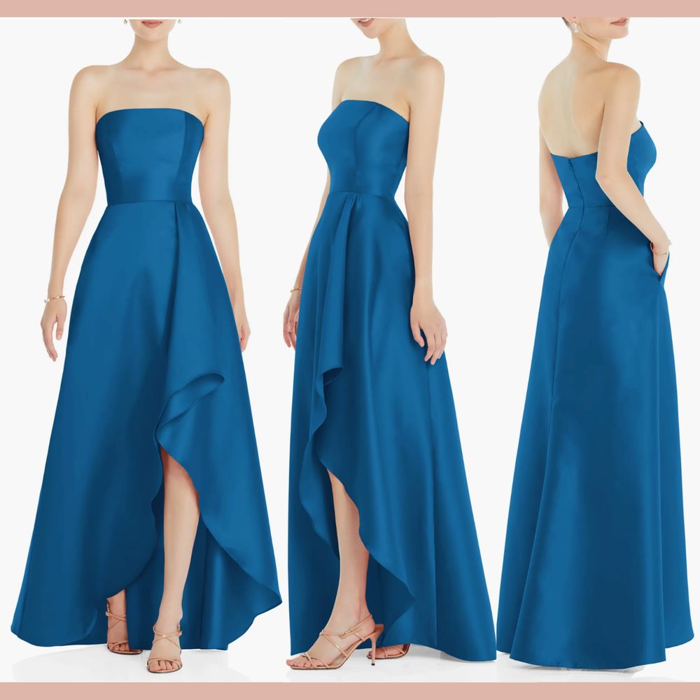 New $252 Alfred Sung [ 4 ] D832 A Line Strapless Satin Gown Classic Blue #J1247